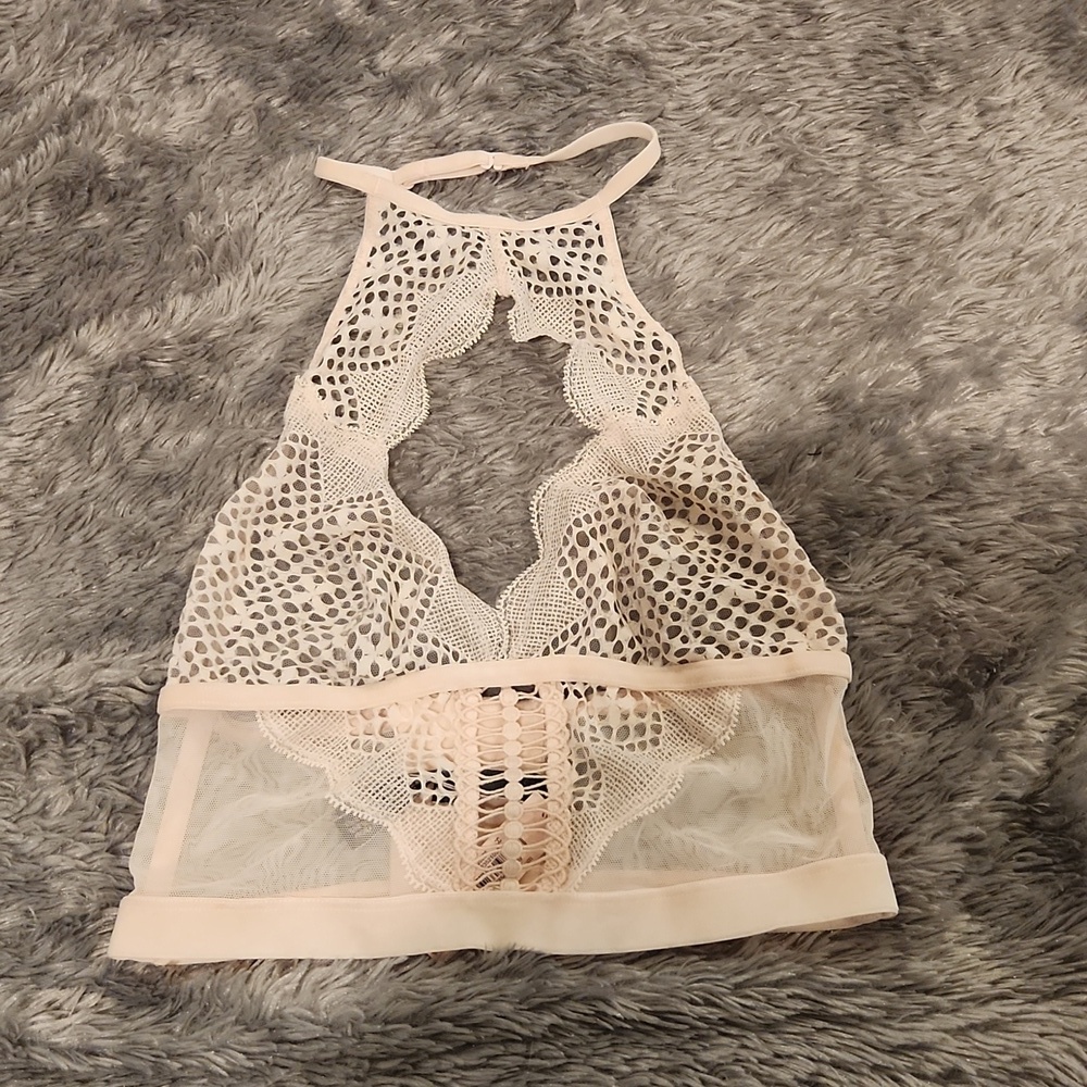 Victoria's Secret blush pink velvet & Lace Strappy Boned corset Bralette XS, NWT - Picture 3 of 10